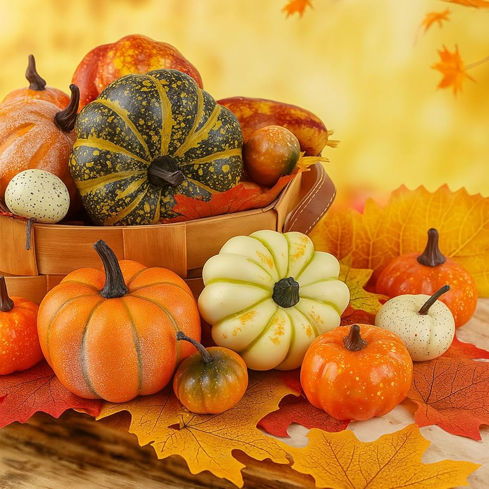 専用＊Halloween＆Autumn＊パンプキン　フェイクスワッグ Amazon.com: HAKACC 14 PCS Artificial Mixed Pumpkins for